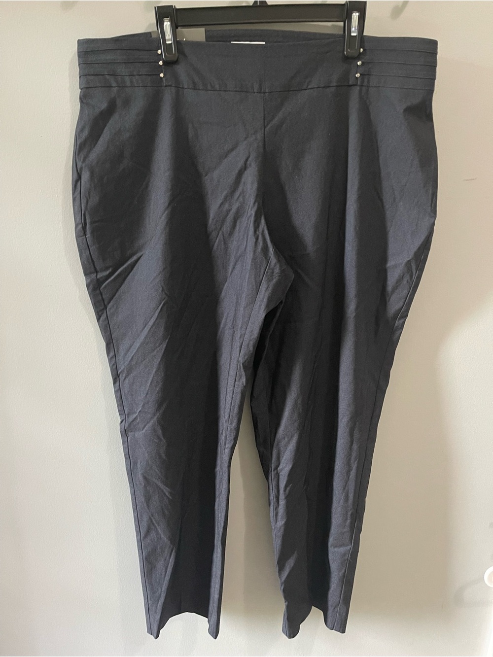JM Collections Rivet Pull On Pants Slim Leg Tummy Control Comfort Waist Navy 20W